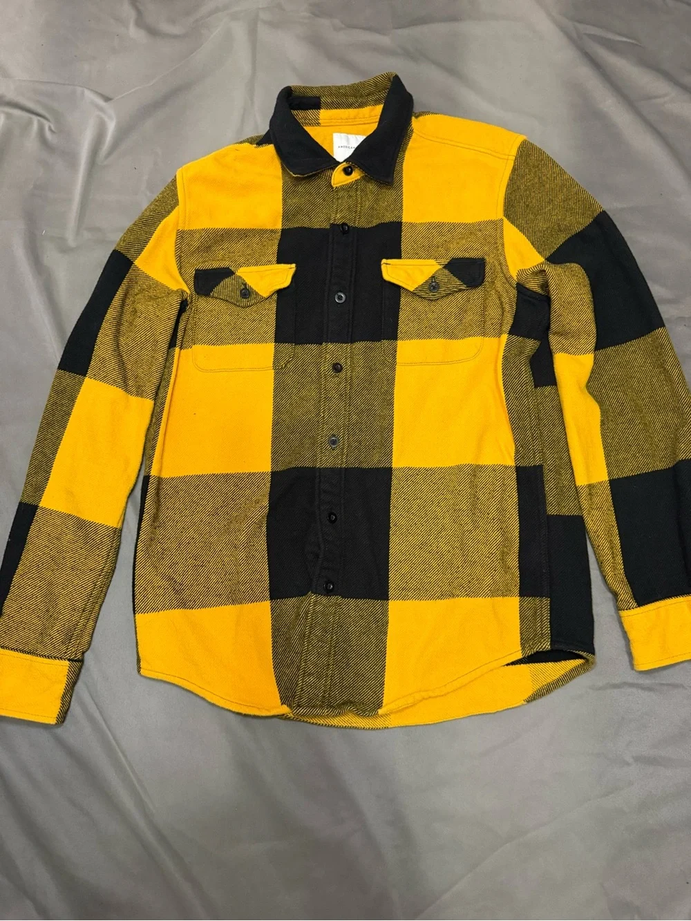 American Eagle Outfitters Yellow and Black Buffalo Plaid Button-Down